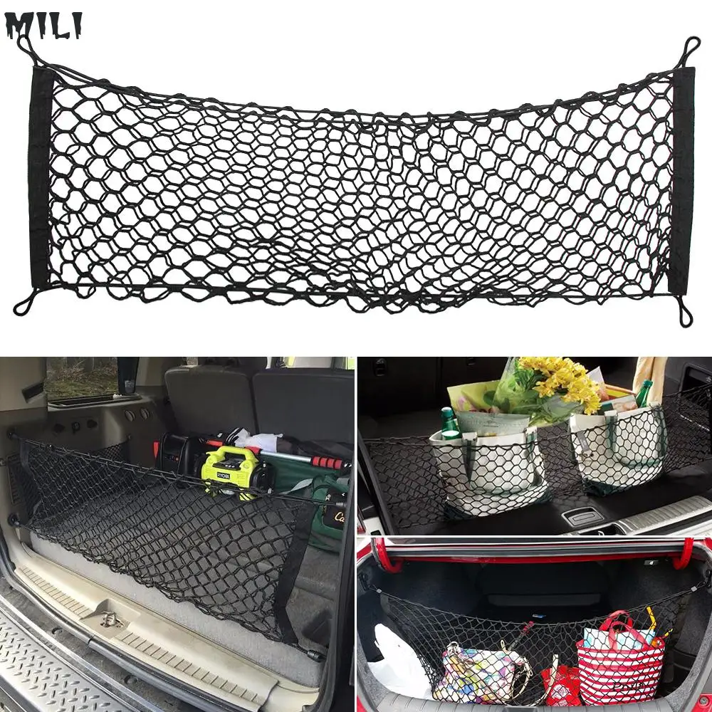 

2019 hot Universal Car Trunk Rear Storage Cargo Luggage Nylon Elastic Mesh 90x30 CM Net Holder With 4 Plastic Hooks Pocket New