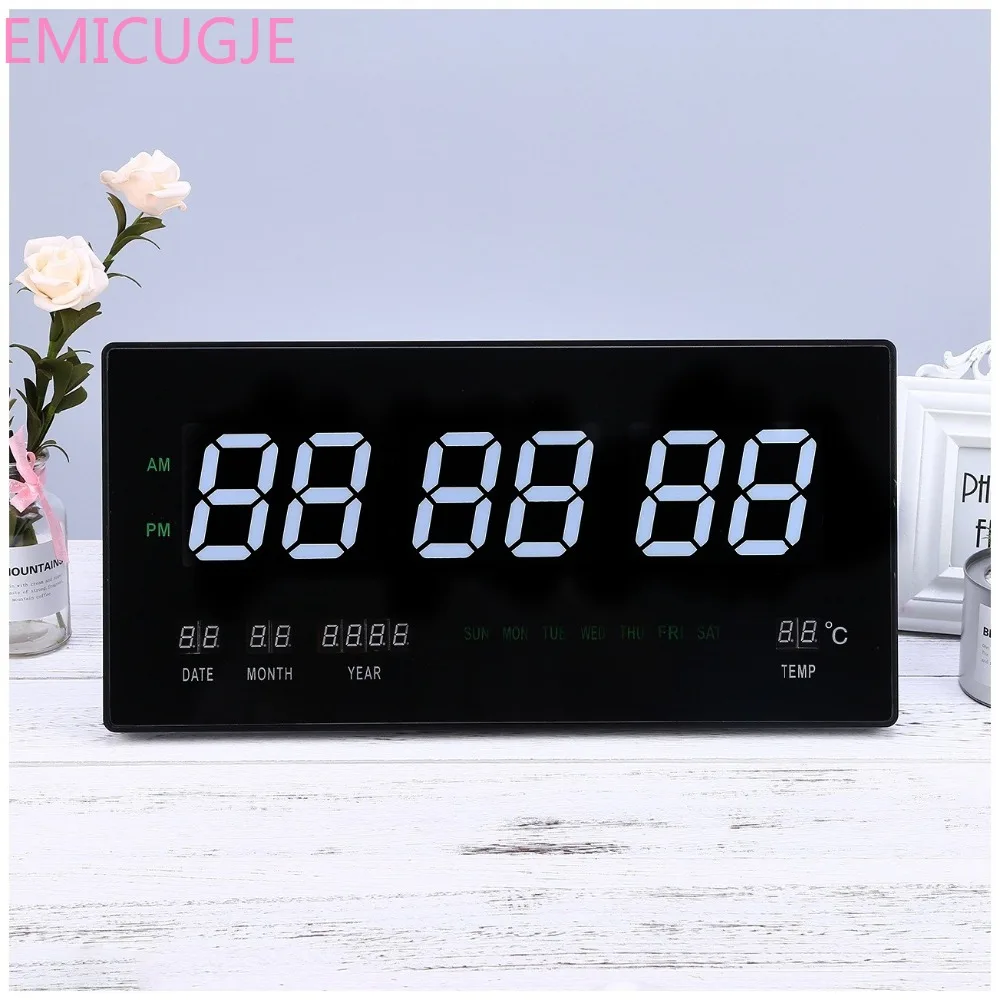 Цифры светодиодный светильник гостиной Большой Настенный Clock6-digit светодиодный цифровой календарь, настенные часы с температурным дисплеем Большой