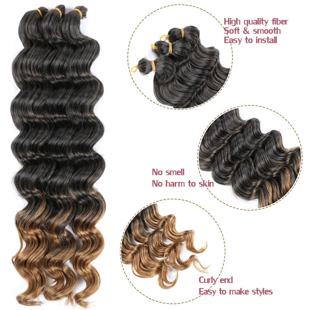 Sallyhair-Extensions Capillaires Synthétiques Bouclées, Deep Ocean Wave, Tressage au Crochet, Noir, Violet, Gris, 80 g/paquet