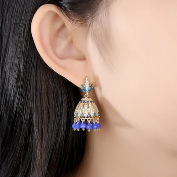 

Ethnic Indian Jhumka Crystal Bells Beads Drop Dangle Earrings Women Bridal Fashion Jewelry Gypsy Tribal Earrings Party Gifts
