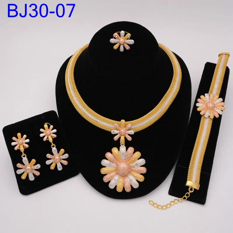 Cubic Necklace Earrings Set Gold Color 