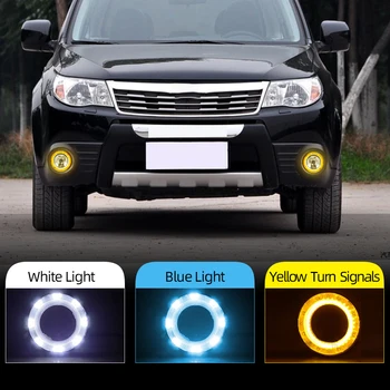 

CSCSNL 2Pcs Led drl daytime running light for Subaru Forester 2009 2010 2011 2012 yellow turn signals+ blue night light