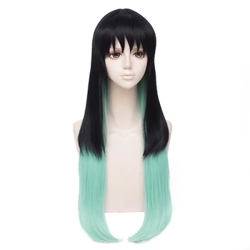 

VICWIG Holloween with Long Straight Hair Cosplay Wig with Bangs Synthetic Wig Black Gradient Blue