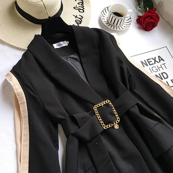 

Black Suit Jacket Female Spring and Autumn 2020 New Style Loose-Fit Mid-length Blazer Lady Slim Long Sleeve Suit Coat Trench