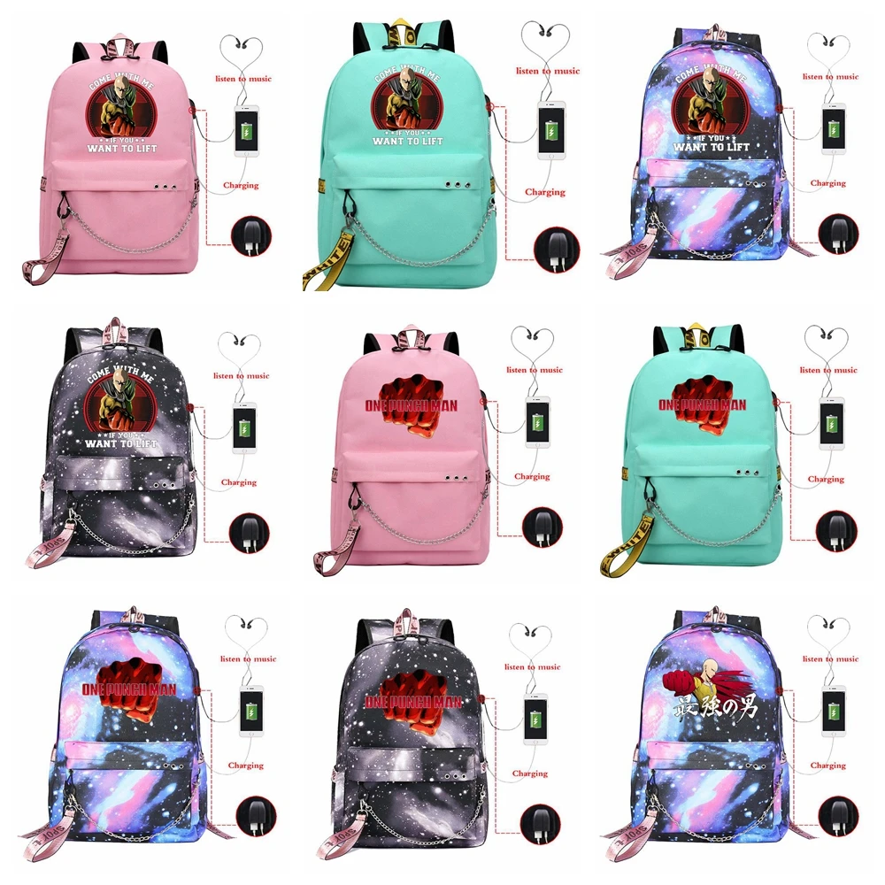 

Аниме Mochilas One Punch, мужской рюкзак Сайтама, ранец для студентов, школьные сумки, сумка для книг для женщин и девушек, дорожные сумки через плечо, подарок