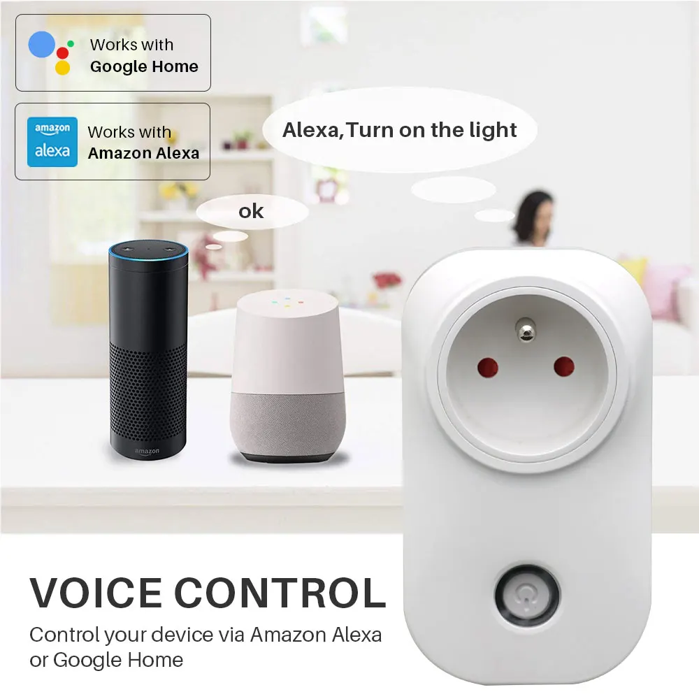 6 шт. французский стандарт Smart Plug Wi-Fi розетка 10A с энергетическим монитором умный дом приложение Управление работает с Alexa Google Home IFTTT