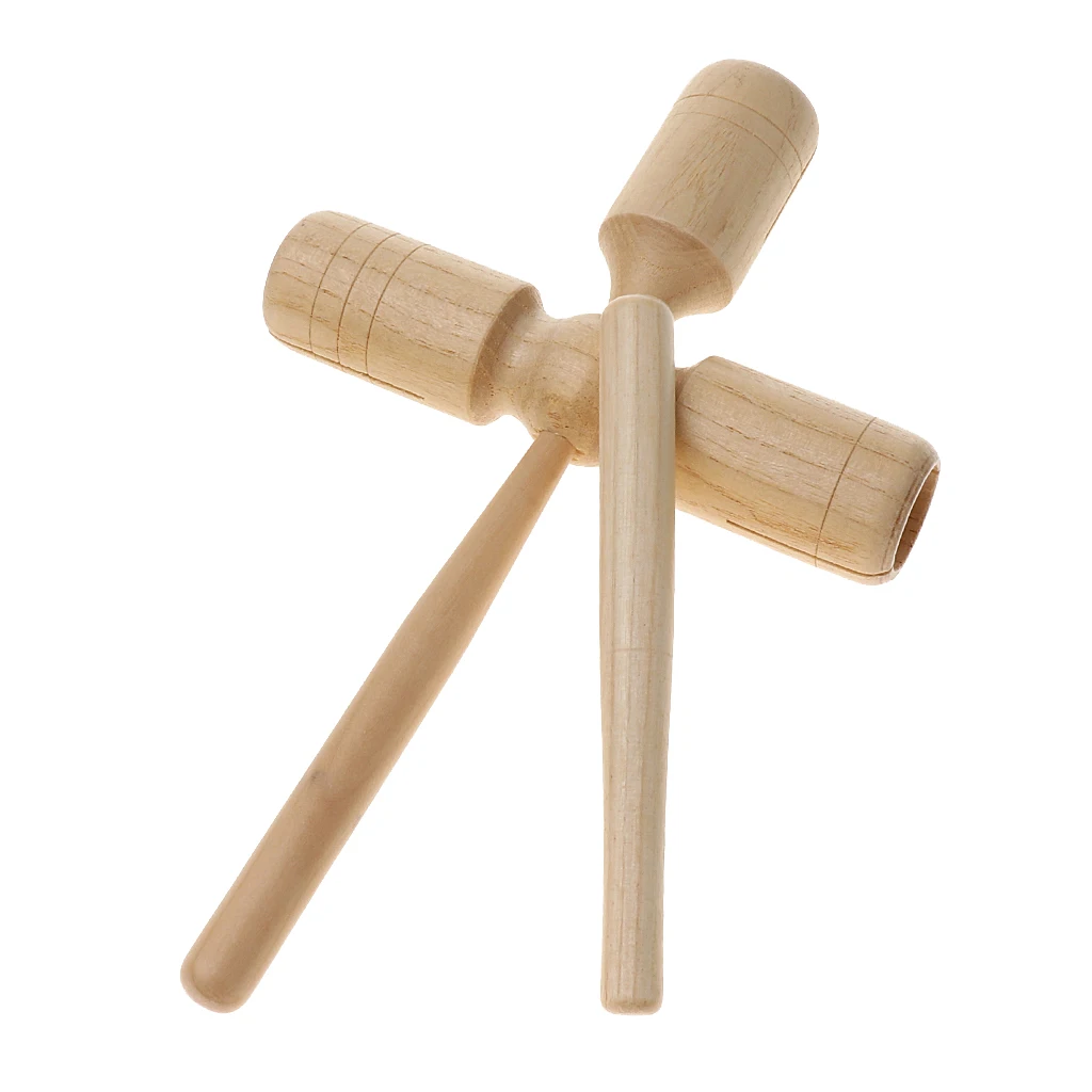 Wood Three Tone Block with Striker Beater Percussion Instrument Musical Toy Gift for Kids