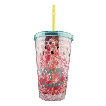 

Creative Summer Cute Double-layered Ice Cup Creative Cooling Fruits Cup with Straw Ice Cup Portable Cartoon Drinkware (450ml)