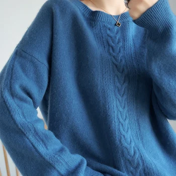 

2019 New Autumn and Winter cashmere sweater female round neck short loose thickening solid color knitted sweaters women pullover