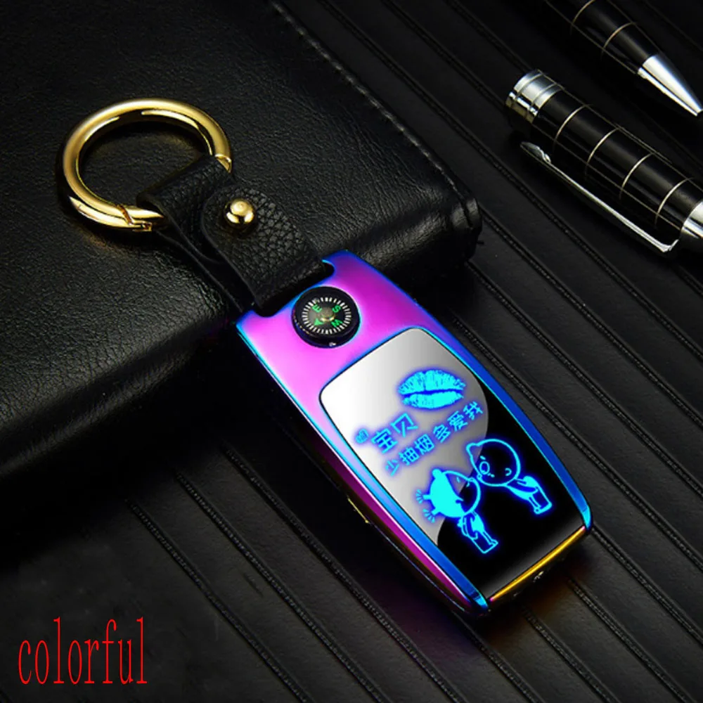 USB Зажигалка светодиодный экран компас Ключ Пряжка - Цвет: colorful