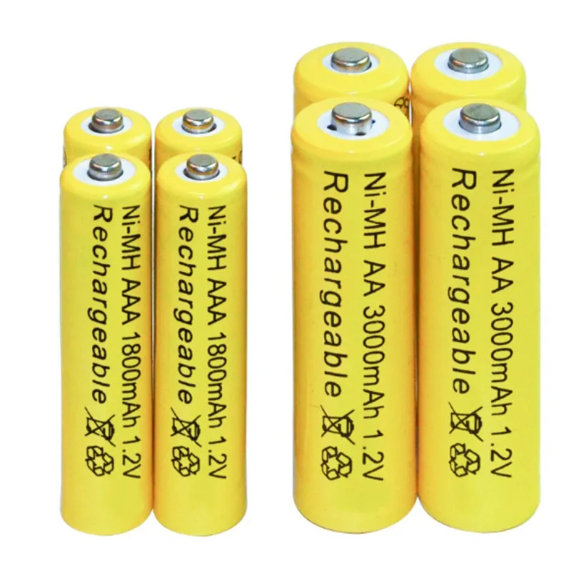 Перезаряжаемая батарея AA 3000mAh+ AAA 1800mAh 1,2 v Ni-MH аккумуляторная батарея желтая батарея светодиодный фонарь игрушки RC