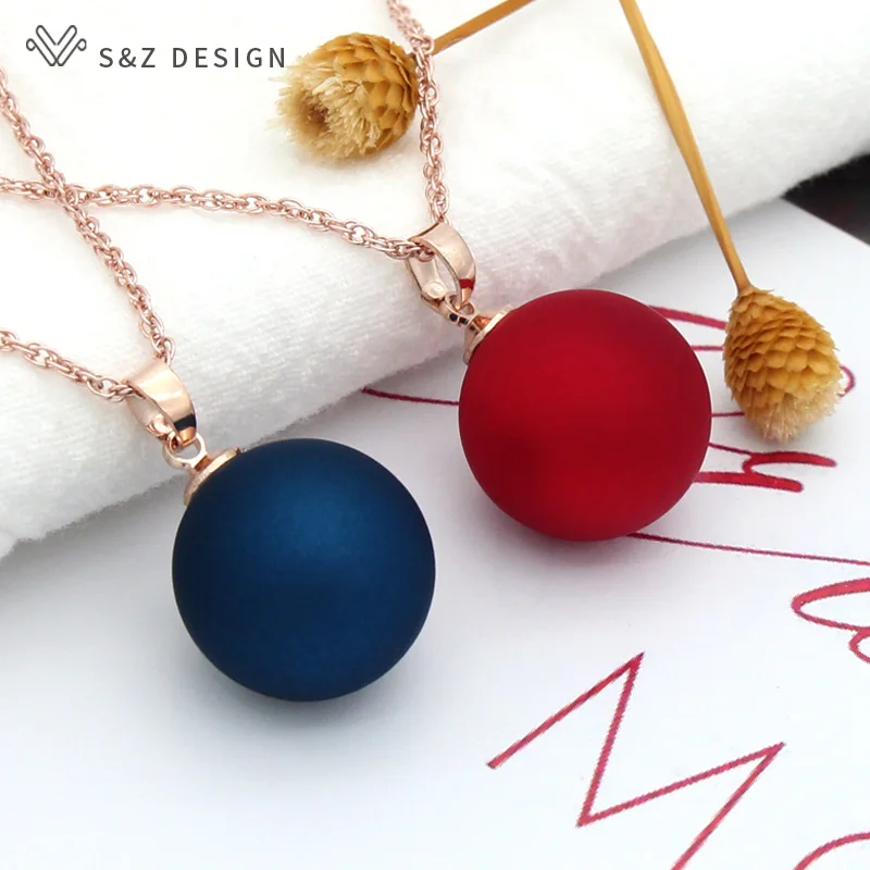 S&Z DESIGN Fashion Big Round Pearl Pendant Necklace For Women Wedding 585 Rose Gold Color Classic Jewelry