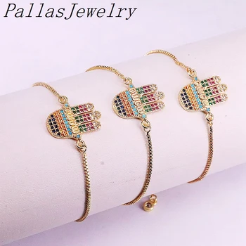 

10pcs MAMA connector for Gift of Mother's Day, Colorful Cubic Zirconia hamsha hand Connector Bead Bracelet