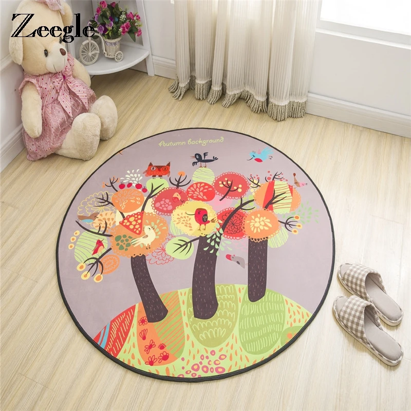 Zeegle круглый ковер с мультяшным принтом для гостиной, коралловый бархат, Детский ковер для спальни, Нескользящие мягкие детские коврики для игр