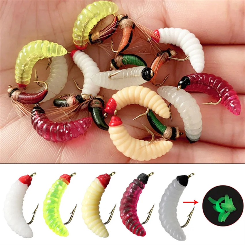 1Pieces Brass Bead Head Fast Sinking Nymph Maggots Bug Worm Flies Trout Fly  Fishing Lure Bait