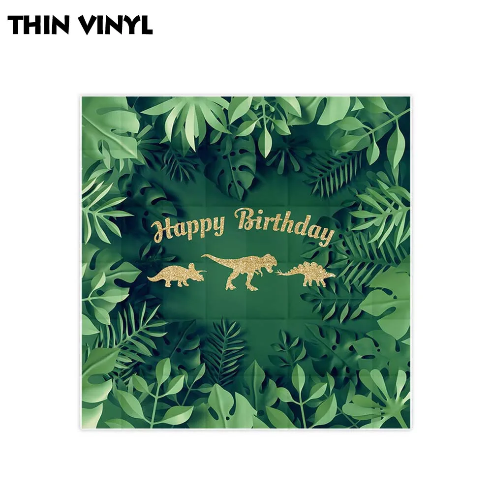 Allenjoy Dinosaur Event Background Leaves Glitter Golden Phrase Happy Birthday Party Decor Wild One Jungle Activity Backdrops