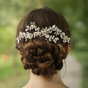 

Delicate Pearls Bridal Hair Comb Handmade Porcelain Flower Wedding Headpiece Fashion Wedding Accessories Hair Jewelry For Brides