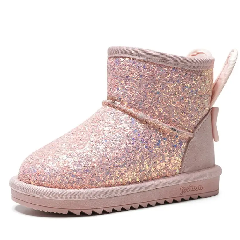 Winter Kids Fur Fashion Snow Boots Thick Child Genuine Leather Boots Warm Plush Soft Girls Boots Winter Ski Shoes for Baby - Цвет: 2