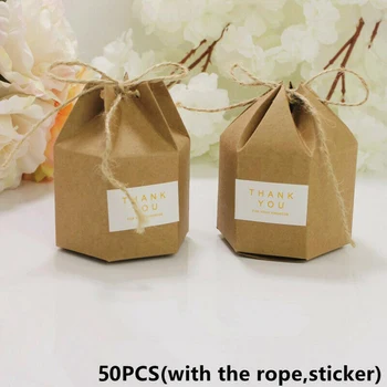 

50 Pcs Set Candy Chocolate Box Kraft Gift Bag Wedding Favor Boxes Party Supplies PVC Kraft Or Paper
