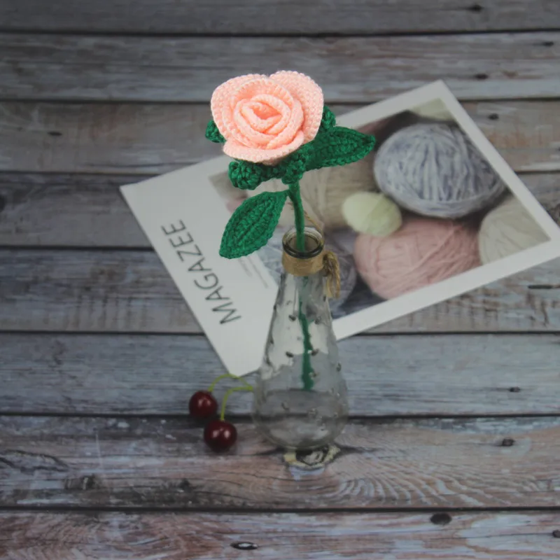 light pink Вязаные искусственные цветы, шерсть, ручная вязка, роза, подарок на День святого Валентина для влюбленных, креативный свадебный Декор для дома - Цвет: light pink