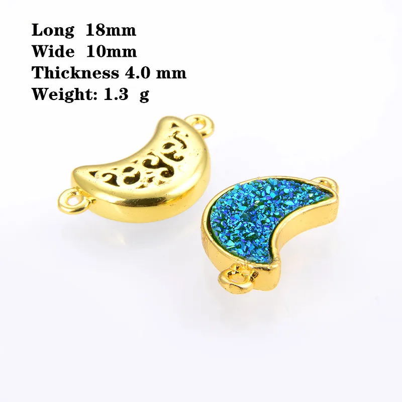 

10pcs/pack Copper inlaid crystal bud moon double hole DIY jewelry accessories connector for making bracelet necklace pendant