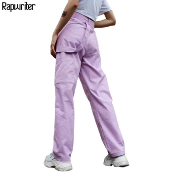 

Rapwriter Streetwear Loose High Waist Pants For Women Full Length Straight Trousers 2020 Streetwear Ribbon Cargo Pants Women
