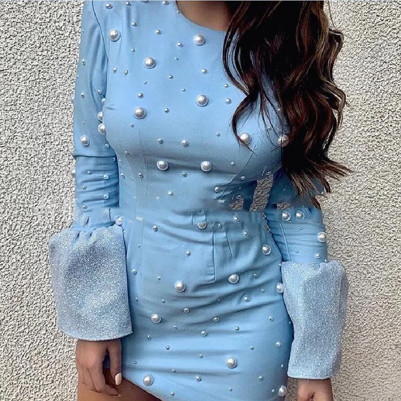 Женское короткое платье с буффами весеннее Клубное длинным рукавом вечерние