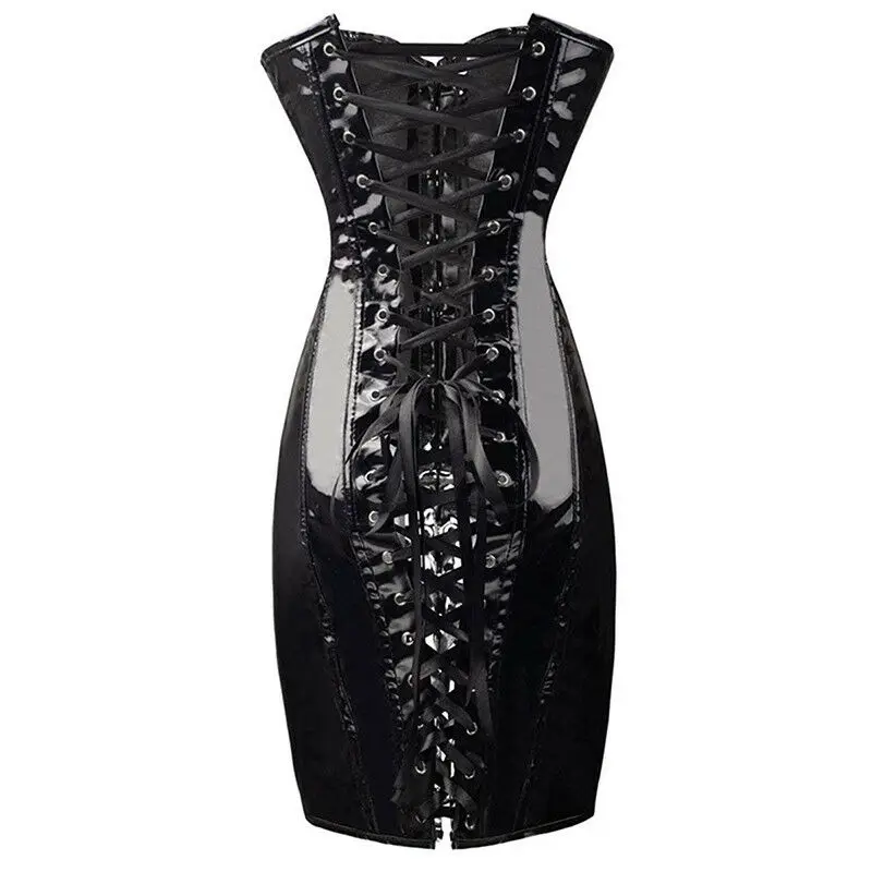 Женский кожаный мини корсет утягивающий со шнуровкой бюстье готика костюм