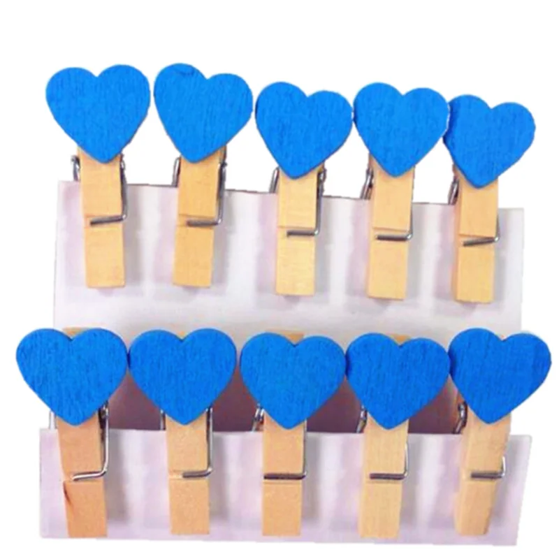 10 шт./лот деревянные зажимы с милыми синими сердечками фотобумага рукоделие для