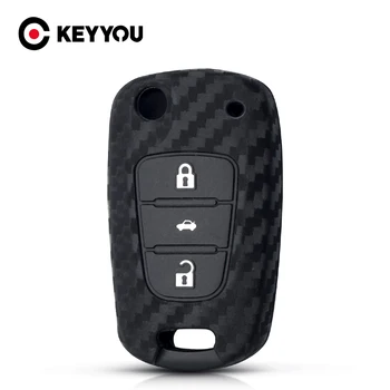 

KEYYOU 10x 3 BNT For Hyundai I30 IX35 For Kia K2 K5 Carbon Fiber Silicone Car Key Case Flip Fob Car Keys Blank Protector Cover