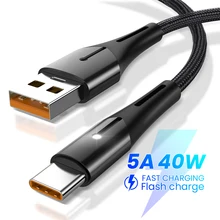 

5A USB Type C Cable Micro USB Fast Charging Data Cable Double-sided With Light Charge Wire Cord For Huawei P40 Xiaomi Samsung