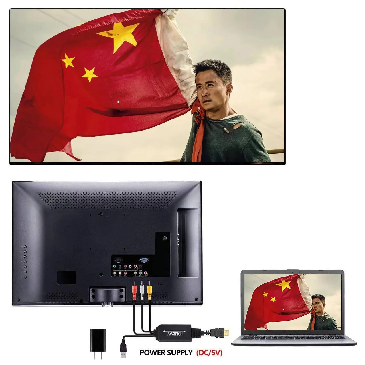 HDMI в RCA конвертер 1080P AV 3RCA CVBs o адаптер поддерживает для Fire Stick Roku HDTV PC ноутбук