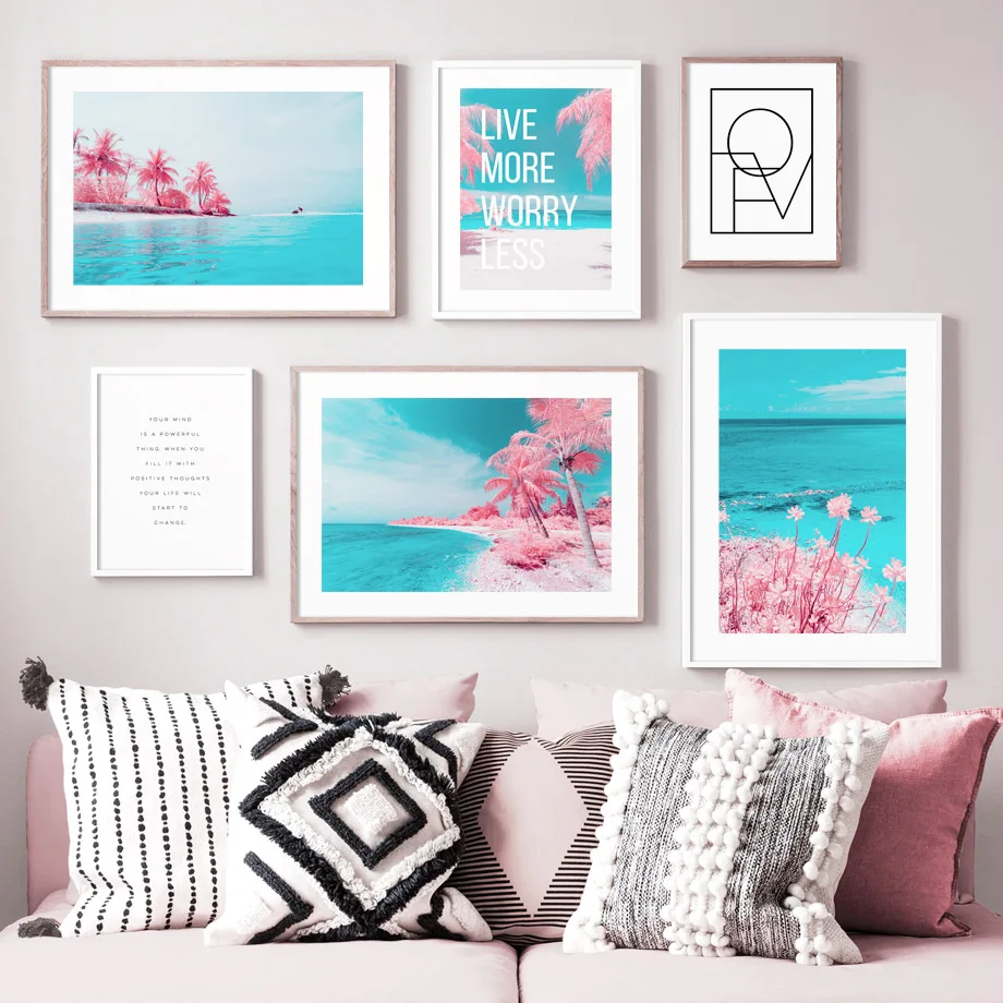

Pink Flower Coconut Tree Ocean Surf Beach Wall Art Canvas Painting Nordic Posters And Prints Wall Pictures For Living Room Decor