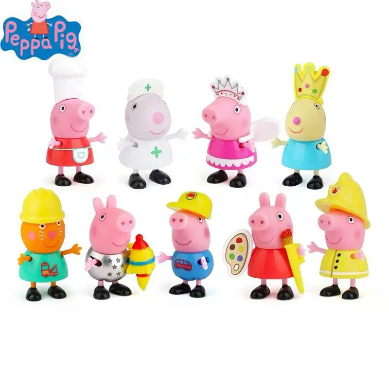 

9pcs/set Original box Genuine Peppa Pig George Suzy candy Rebecca rabbit friends Doll Children's toy Birthday Christmas gift hot