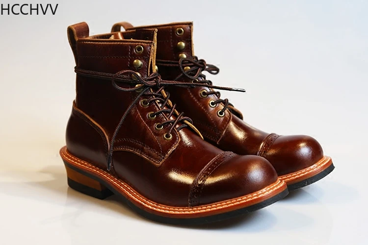 Кожаные ботинки в британском стиле с круглым носком в стиле ретро; мотоциклетные ботинки красного цвета; мужские кожаные ботинки; модная кожаная обувь