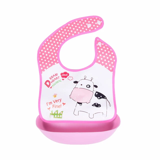 Baby Bib Waterproof Apron Long Sleeve Art Smock for Kids Baby Stuff Chest Protection Feeding Bibs pink cow