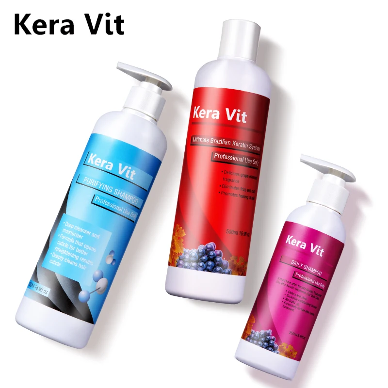 3pcs Keravit Professional 500ml Brazilian Keratin Hair Straightening Cream+500ml Purifying Shampoo+250ml Daily Shampoo Hair Care 500ml keravit 8% fomalin keratin treatment for hair care straightening cream purifying shampoo daily shampoo