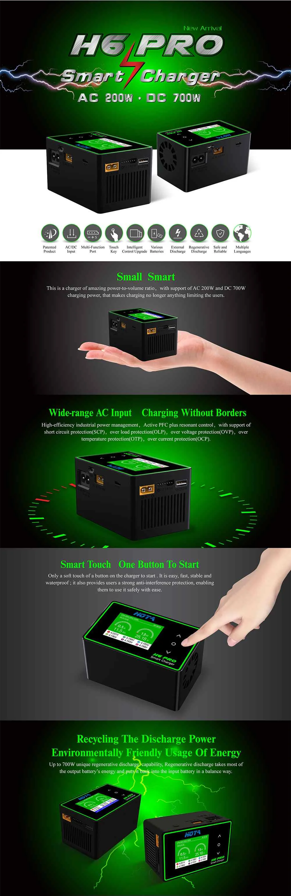 HOTA H6 Pro DUO AC 200W DC 700W 26A зарядное устройство для баланса батареи для 1-6S Lipo батарея DIY аксессуары запасные части