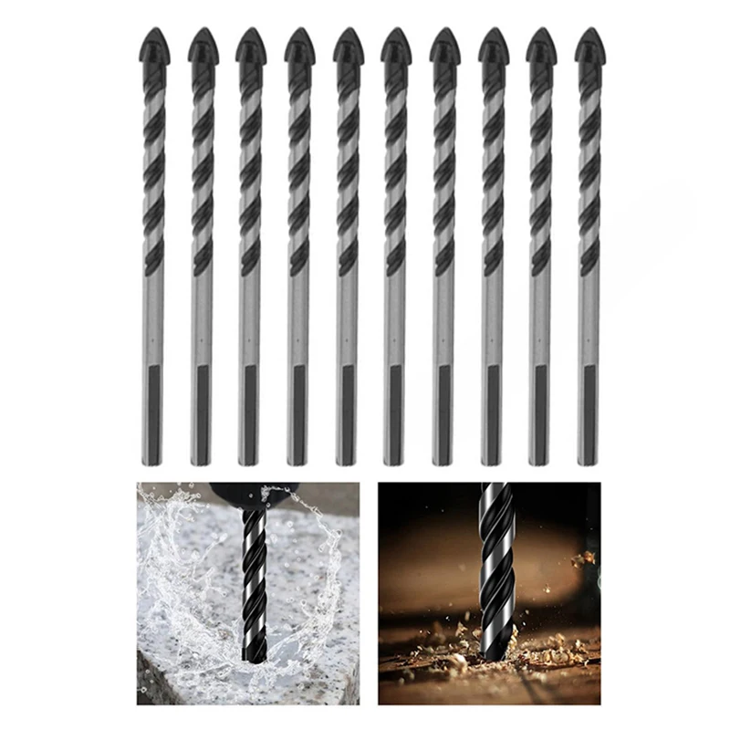

10pcs Tungsten Carbide Drill Bits Tip Black 6mm Multifunction Ceramic Drills Tap Set for Tiles Glass Porcelain Woodworking Tool