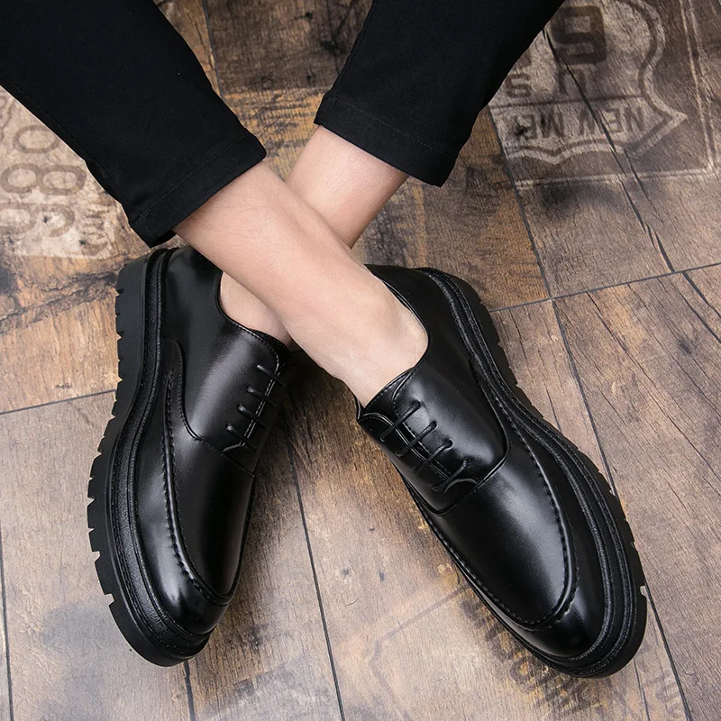 

Spring Casual Leather Shoes Men's 2019 Winter New Style Korean-style England Cool Hair Stylist Business Groom Marriage Shoe