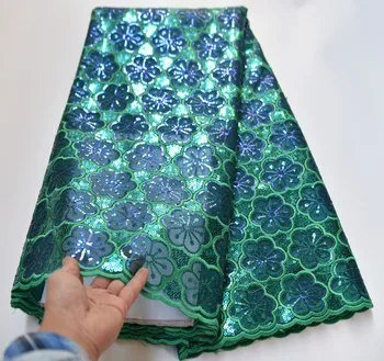 

Green french tulle lace fabric sequins embroidered African net lace fabric wholesale 2019 high quality for Nigeria wedding F-V9F