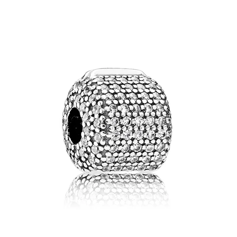 Authentic 925 Sterling Silver Bead Pave Barrel Clip Charm Fit Fashion Women Pandora Bracelet Bangle Gift DIY Jewelry | Украшения и