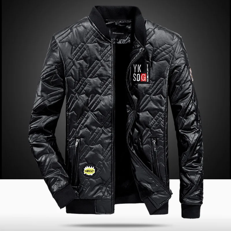 AliExpress, новинка, Стильное мужское кожаное пальто, хлопковая стеганая одежда в Корейском стиле, приталенная мужская куртка из искусственной кожи