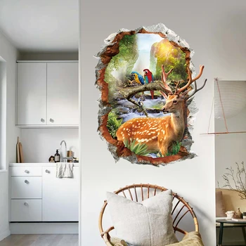 

3D Wall Broken Sika Deer Wall Stickers for Bedroom Living Room Kids Room Wall Decor Self-adhesive Art Mural Decals