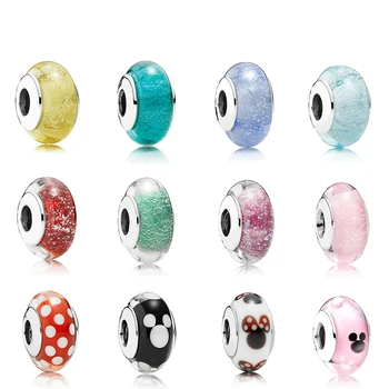 

Romantic 925 Sterling Silver Starry Murano Crystal Signature Glass Beads Fit Original Bracelet Charms Authentic Jewelry