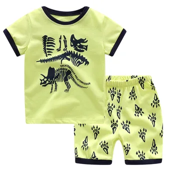 

Summer Boy Pyjamas Knit Cartoon Dinosaur Pajamas Girls Home Service Short-sleeved Shorts Kids Pajama Set Baby Clothes