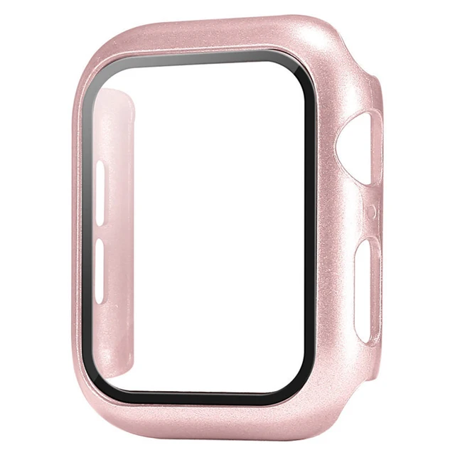 Glass+Case For Apple Watch Serie 7 6 5 4 3 2 1 SE 45mm 41mm iWatch Case 44mm 40mm 38mm 42mm Bumper Screen Protector+Cover Watch Rose gold