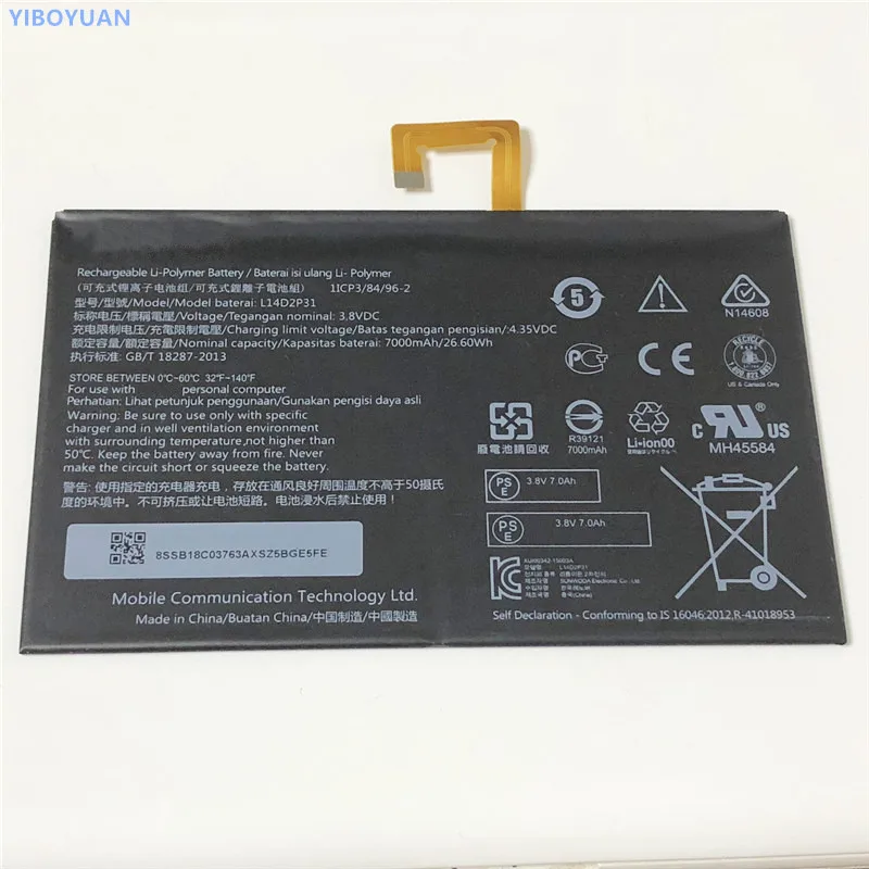 

3.8V 7000mAh L14D2P31 For Lenovo Tab 2 II A10-30 YT3-X30 YT3-X30F A6500 Battery