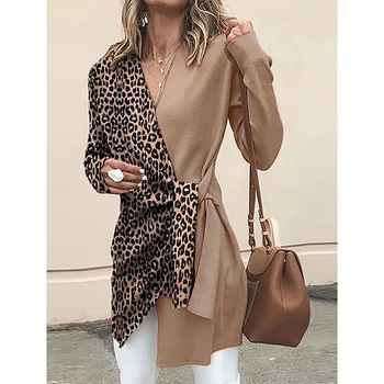 

Long Sleeve Coats Women Jackets 2020 Spring V-Neck Patchwork Leopard Lace Up Casual Streetwear Belt Slim Elegant Work Jacket