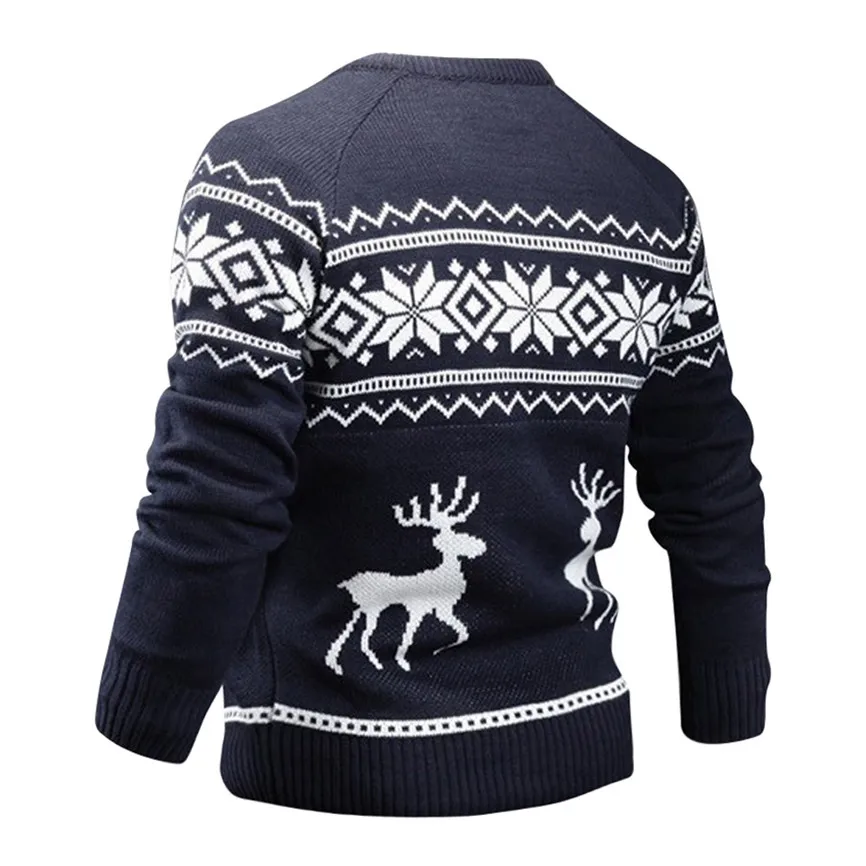 Mens Causal O Neck Sweater Deer Printed Autumn Winter Christmas Pullover Knitted Jumper Sweaters Slim Fit Male Clothes